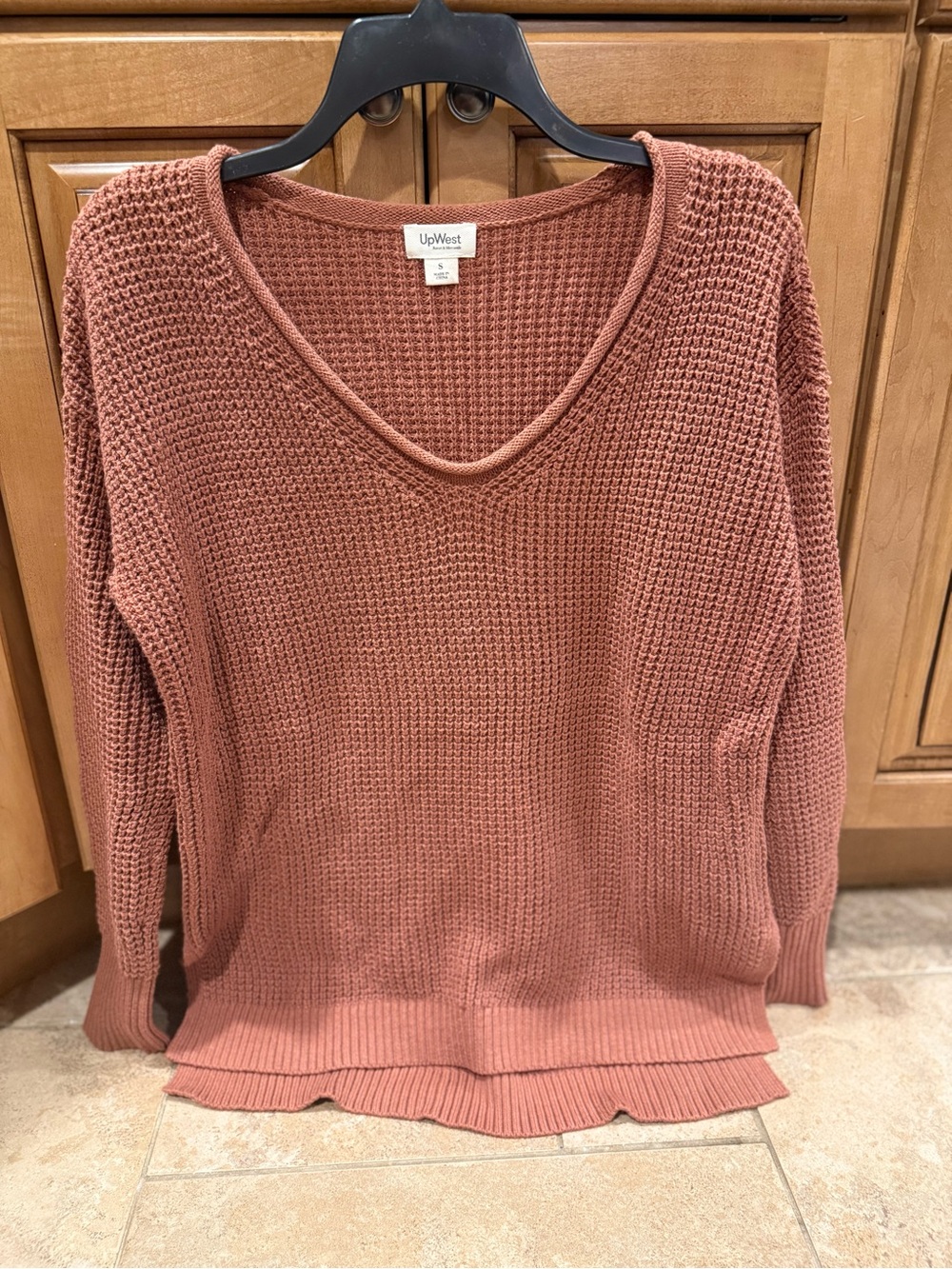 UpWest Women's V-Neck Waffle Knit Sweater - Dusty Rose